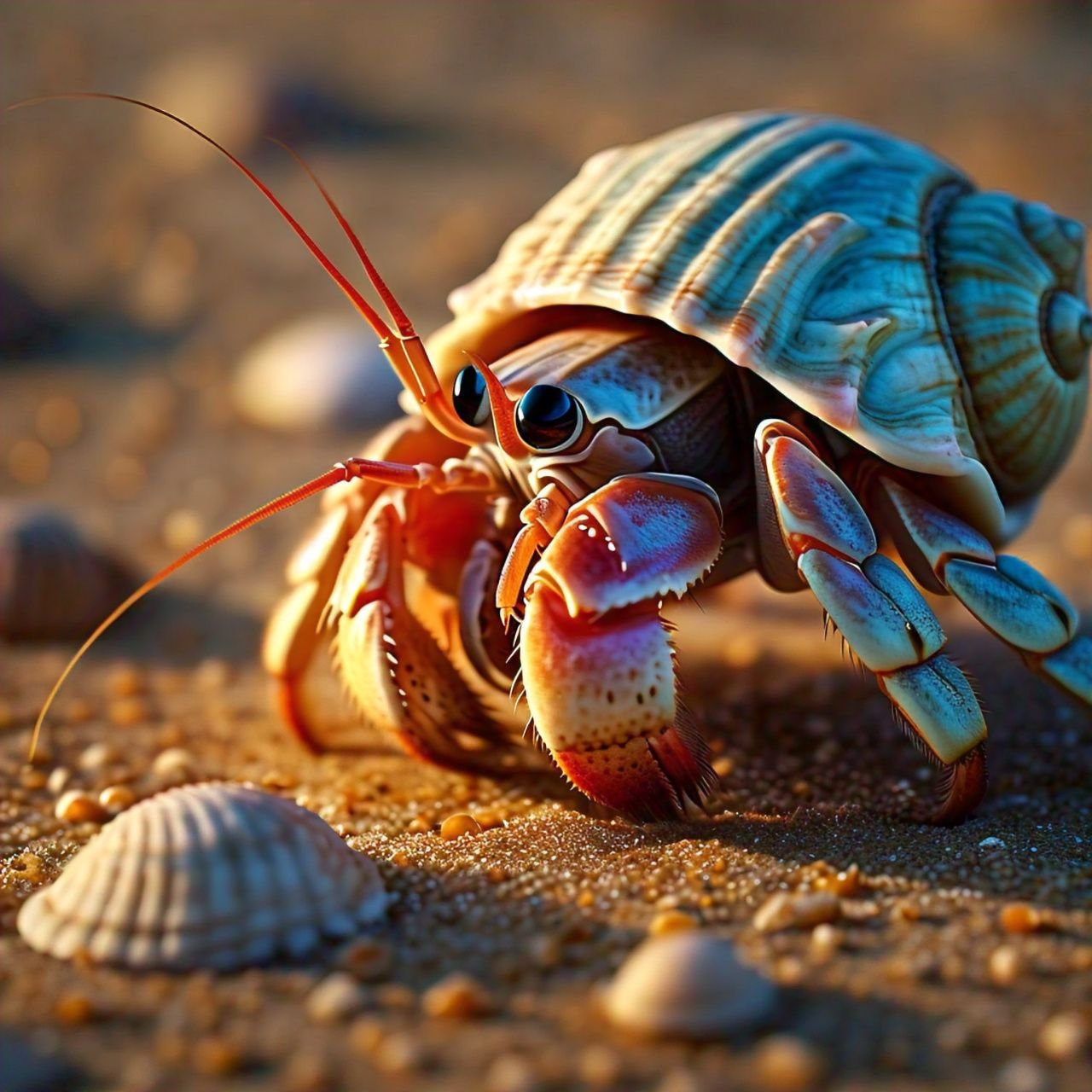 a hermit crab on the sand